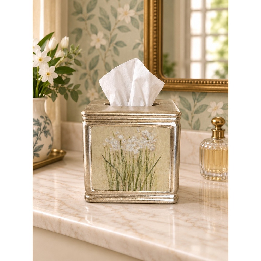 Vtg Croscill Cheri Blum Tissue Box Cover Ceramic Floral Gold Romantic Vanity 6x6